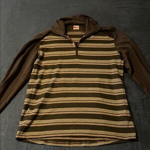 Icebreaker Men's Brown and Tan Striped Zip-Up Sweater